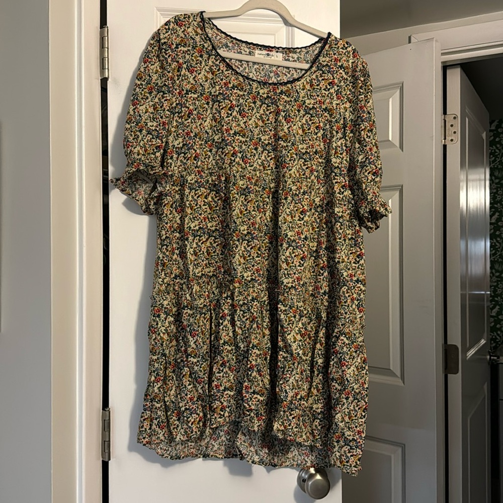 NATURAL LIFE Cream and Brown Midi Sundress with Flutter Sleeves